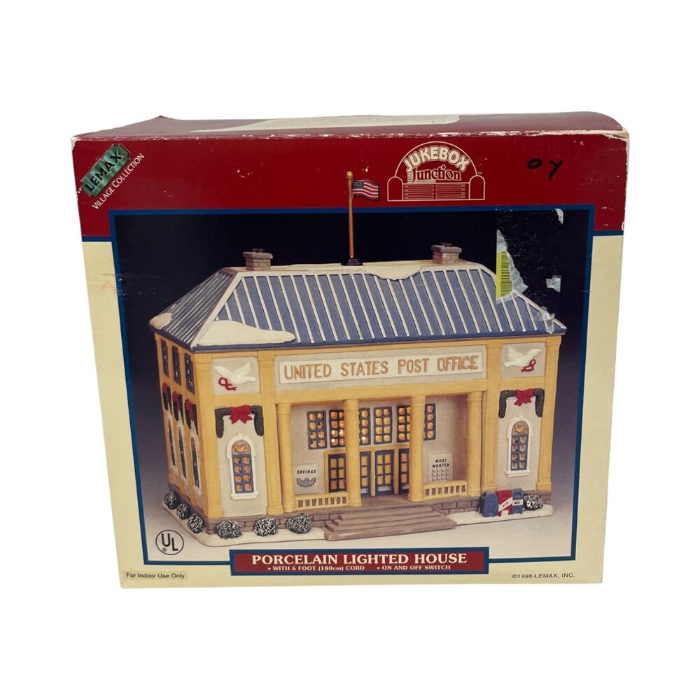 Lemax Jukebox Junction United States Post Office 1998 Porcelain Lighted House